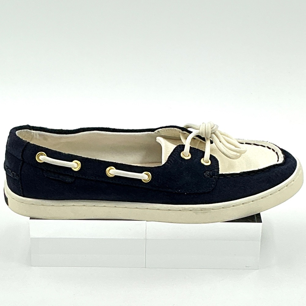 Cole Haan Size 8 Boat Shoe Navy Ivory Suede Lace Up NEW Nantucket $130